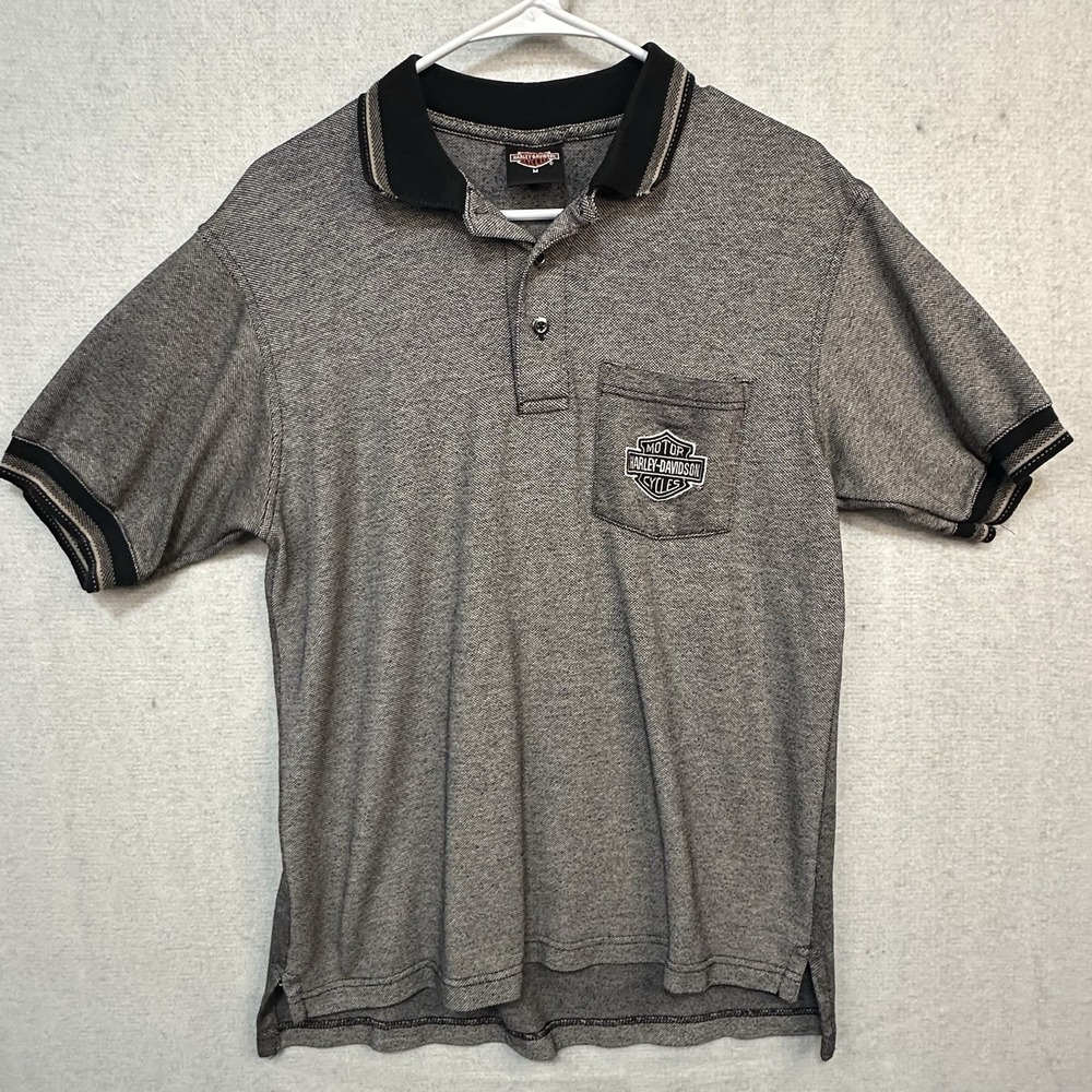 Harley Davidson Motorcycle Short Sleeve Men's Medium Polo Shirt Grey/Black
